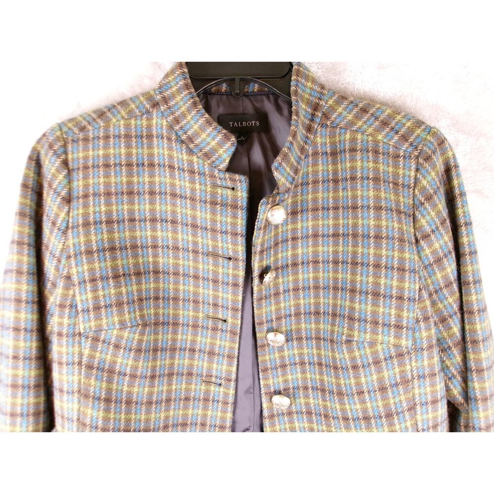 Talbots Wool Blend Plaid Military Jacket Size 8 Crest Buttons Equestrian Preppy - Picture 8 of 8